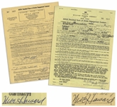 Two December 1958 Contracts Signed by Moe Howard, Who Signs Each 3 Stooges by Moe Howard -- AGVA Contracts for Three Stooges Performances -- Each Measures 8.5 x 11, Very Good